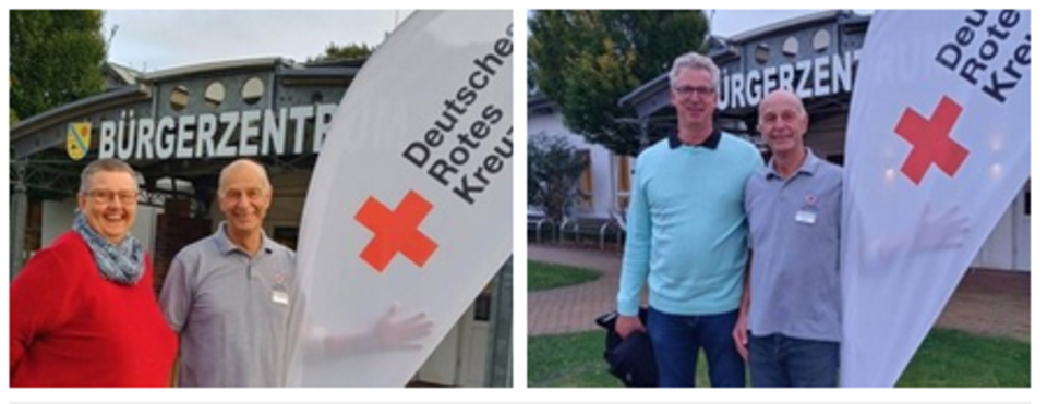 Beate Cordes, 100. Spende und Kai Deißner, 25. Spende, mit B. Böhmker vom DRK Ortsverein